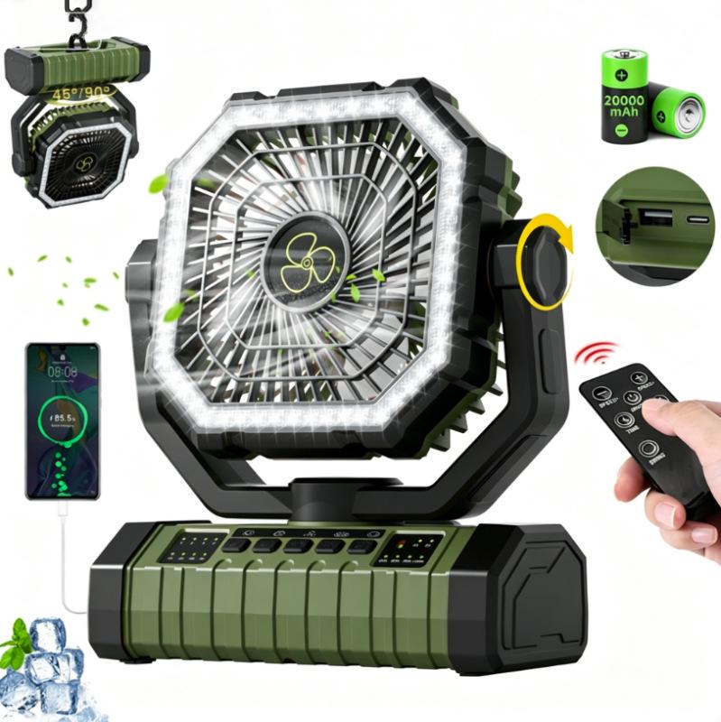 Multifunctional Remote-Control Camping Fan with Light - Long Battery Life, Strong Wind for Outdoor Use