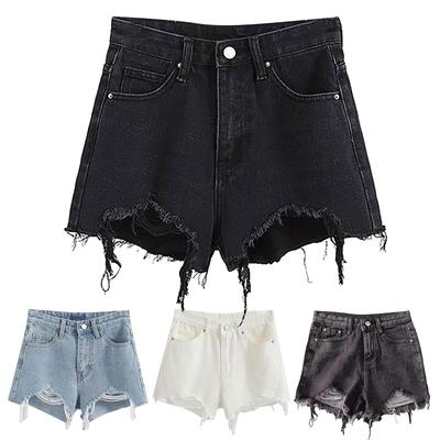 Summer Wide-Leg Shorts For Women High-Waisted Short Jeans Retro Fashion Casual Cowboy Hole Denim Shorts Summer
