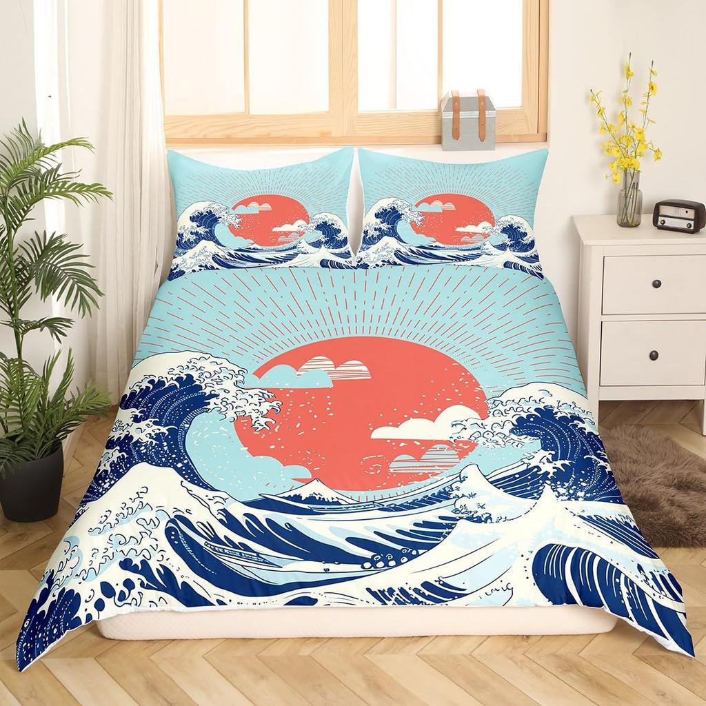Japanese style Kanagawa wave duvet set Ukiyo-e digital printing bedding set