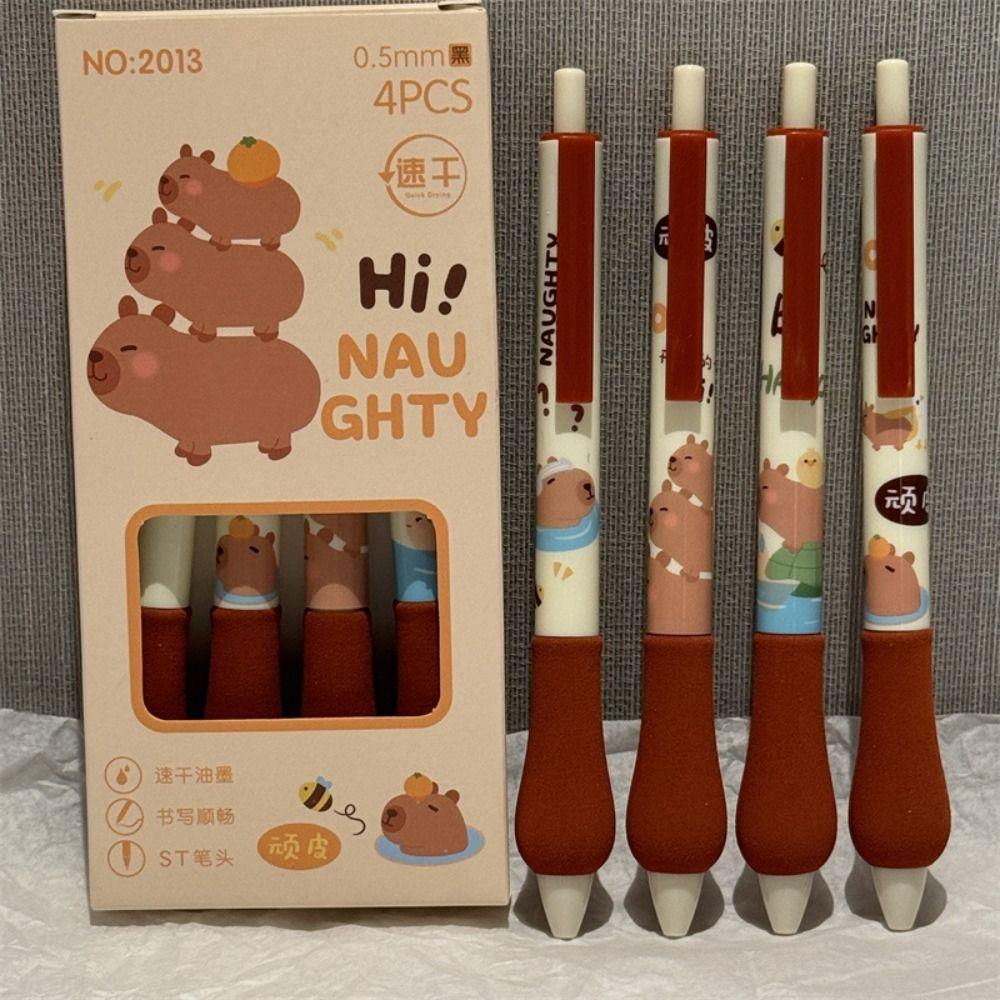 

4pcs/box Cartoon Capybara Gel Pen Black Ink Cute Writing Pen Creative Signature Pen Office Supply 4pcs/box