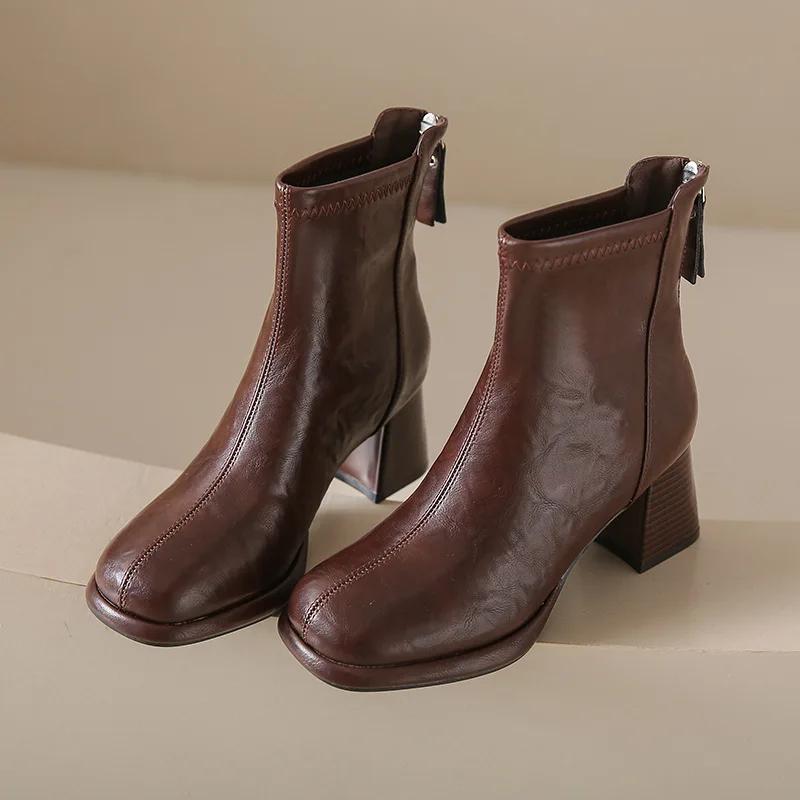 Fashion Comfort Fashion Winter Shoes Platform Boots Genuine Leather Large Size 43 Women Ankle Boots Women High Heels Ladies Booties