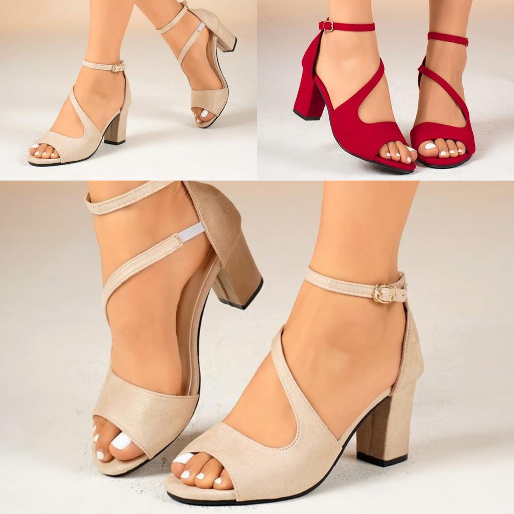 Women Open Toe Low Chunky Short Heels Strap Block Heel Sandals Party Dress Wedding Shoes