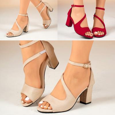 Sandalias de Mujer de Punta Abierta con Tacón Bajo Grueso Corto y Tira de Bloque Zapatos para Vestido de Fiesta Boda