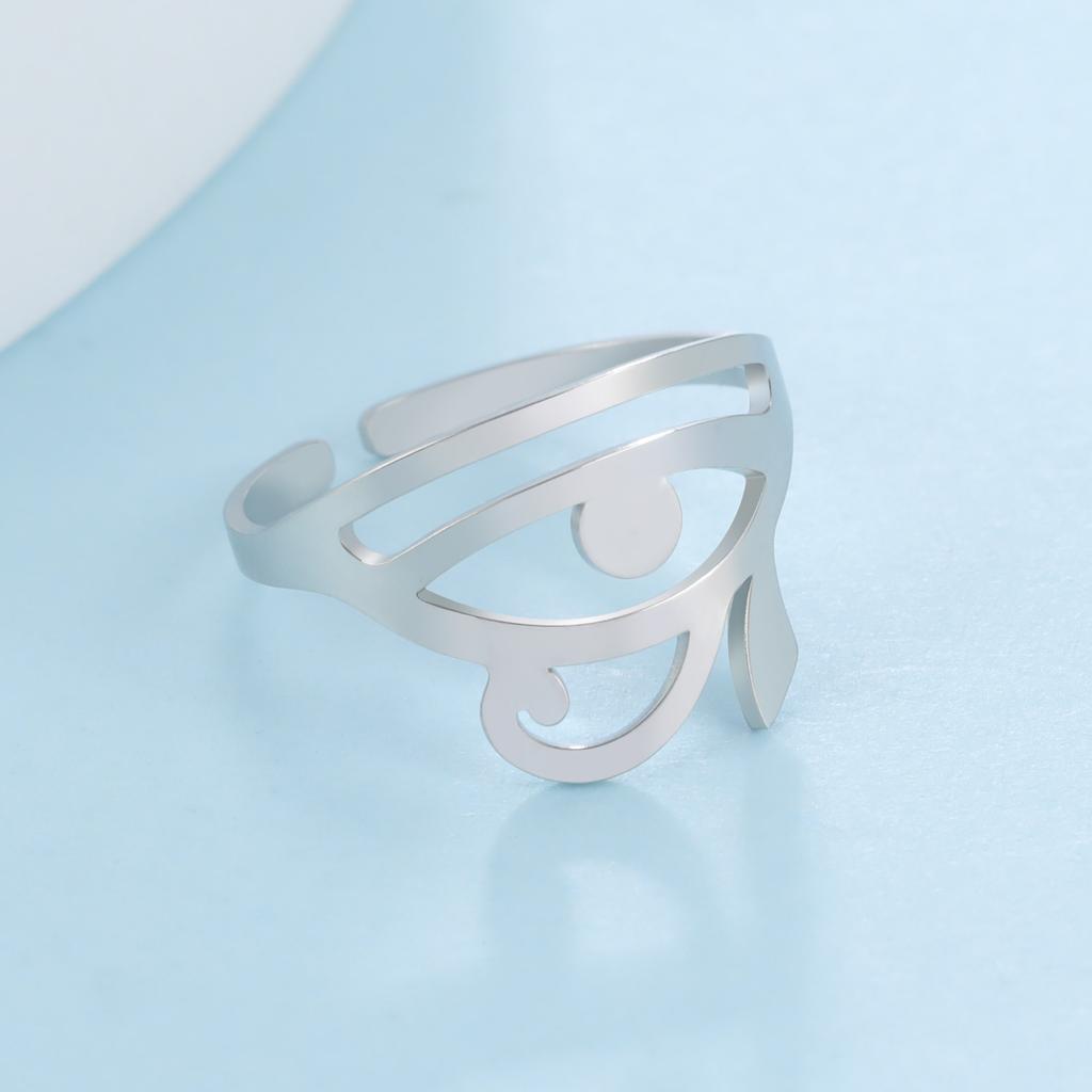 Dawapara Eye of Horus Ring Stainless Steel Adjustable Ring for Women Egyptian Symbol Protection Health Amulet Jewelry