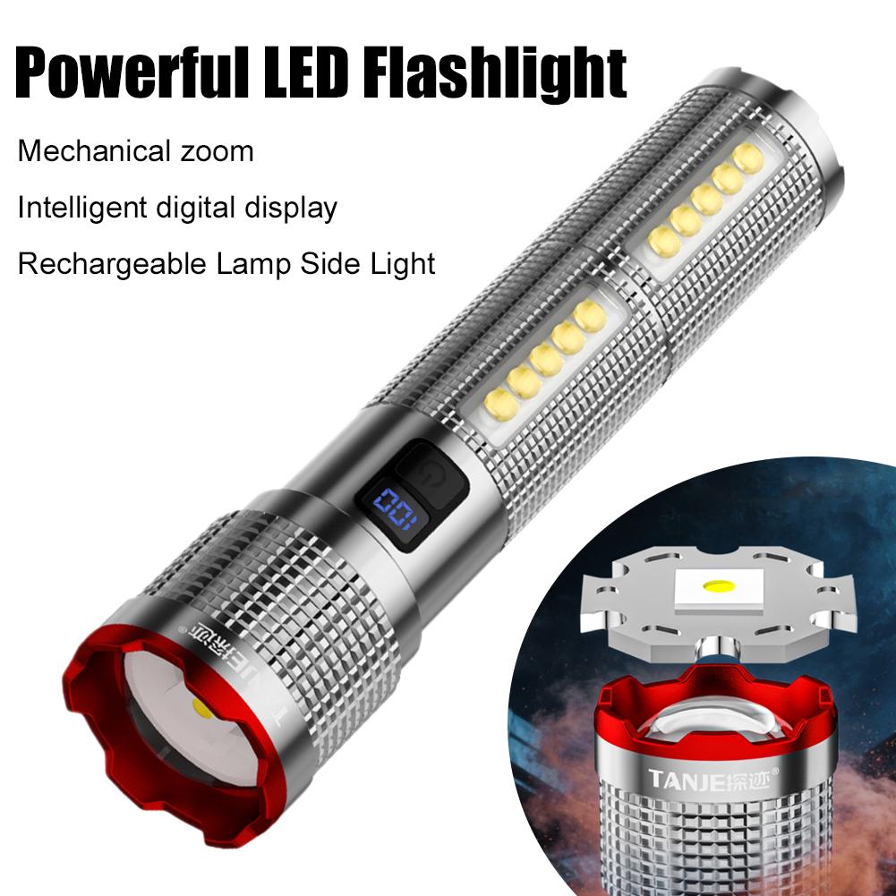 Powerful LED Flashlight Rechargeable Lamp Side Light Waterproof Tactical Lantern Handheld Torch Outdoor Camping Hiking