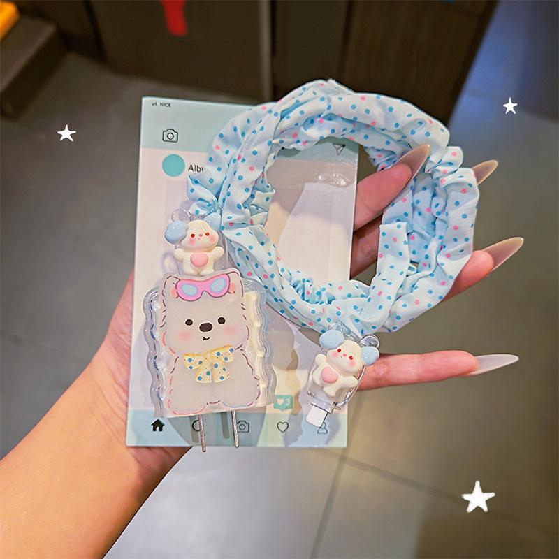 Cute Animal Puppy Charger Data Cable Winder Protective Cover Kits For Iphone 18W 20W Charger Case Anti-Break Wire Bites Shell