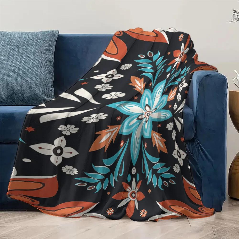 Bohemian Floral Pattern Blanket for Sofa Bed Travel Camping Living Room Office Conditioning Blanket for All Seasons Gifts