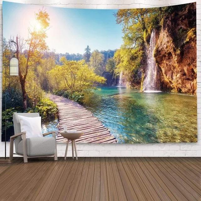 Wandteppich für Zuhause, Wanddekoration, Waldlandschaft, Landschaftsmuster, Hängetuch, Büro, Wohnzimmer