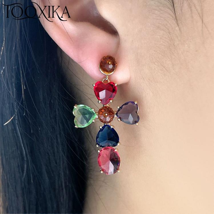 

Серьги Tooxika Cross, инкрустированные искусственными драгоценными камнями в форме сердца, легкие роскошные серьги в дворцовом стиле в стиле ретро для женщин