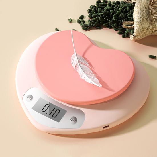 Kitchen Digital Scale with Heart Weighing Pan LCD Display High Precision Baking Food Scale USB Charging Weight Measuring Electronic Scale