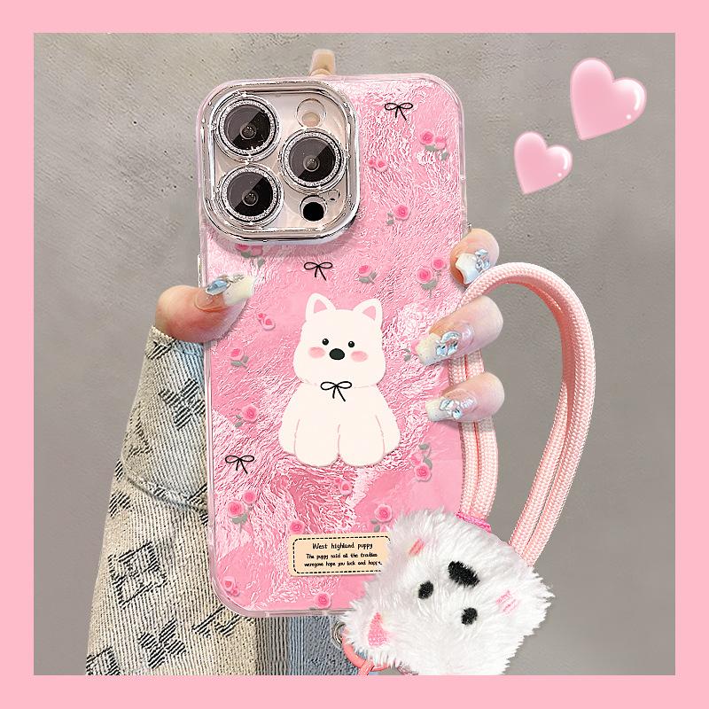Floral puppy lanyard is suitable for Apple 17 mobile phone case mate80promax new 16 cute 15 all-inclusive anti-drop.