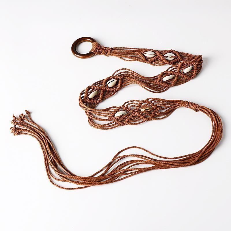 Retro Round Buckle Woven Wide Belt Women's Skirt Simple Versatile Decorative Dress Fringed Rope Waist Chain Accessories