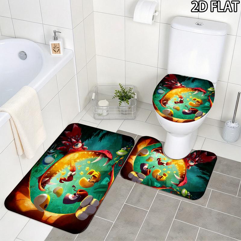 3Pcs Flannel Toilet Mat Set MTSJTrayman Bathroom Rug Bath Carpet Non Slip Home Decor