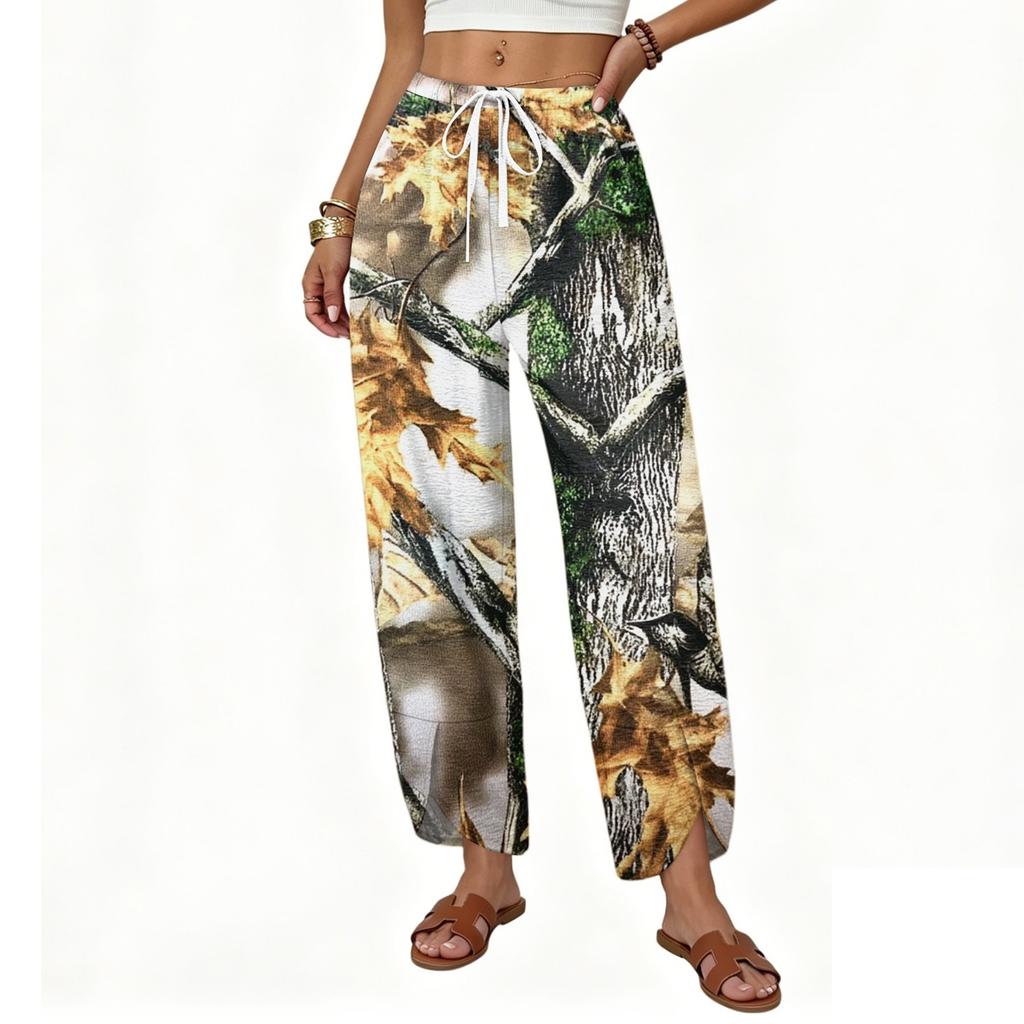 Women Camouflage Fleece Cargo Pants High Waisted Wide Leg Drawstring Jogger Sweatpants Baggy Casual Lounge Trousers
