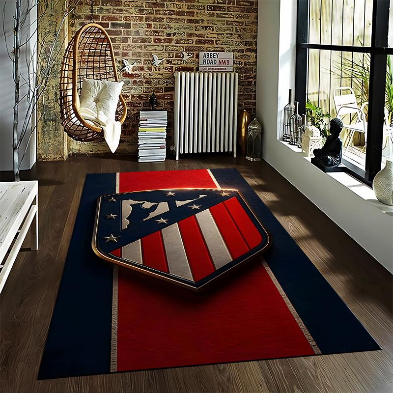 "Red Blue Striped Shield Emblem Carpet for Living Room Decor" Suitable for use as an anti-slip for living room bedroom sofas