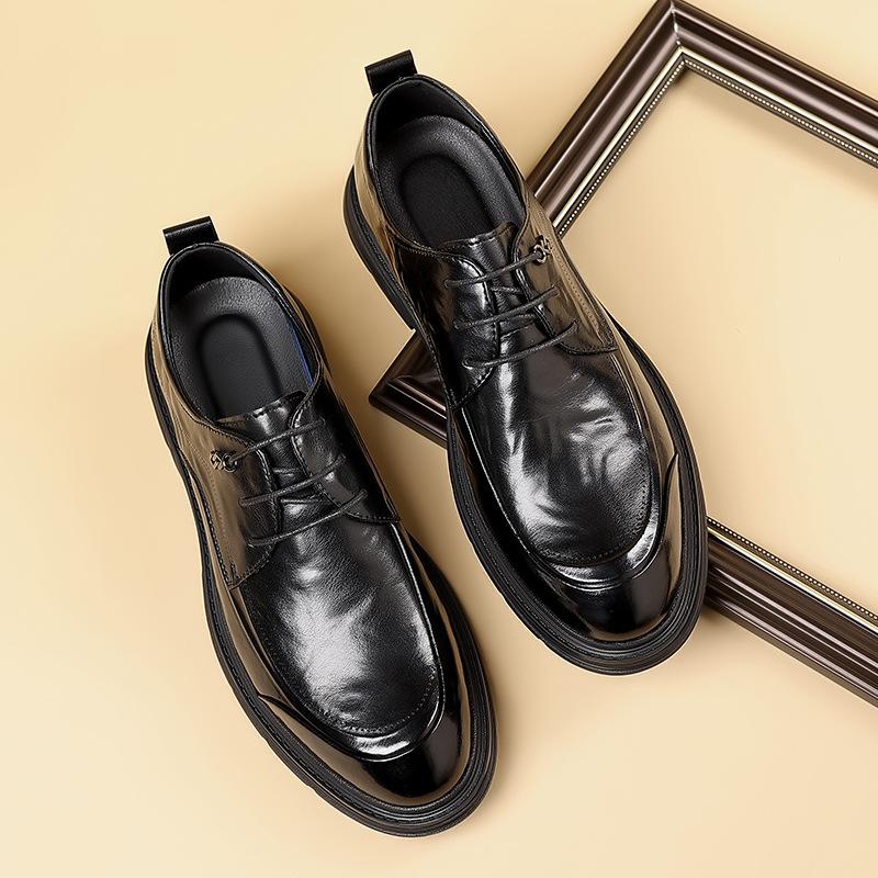 New Men's Business Leather Shoes Commuting Big Head Platform Men's Shoes Casual Single Shoes Men's Formal Work Office Wedding Shoes