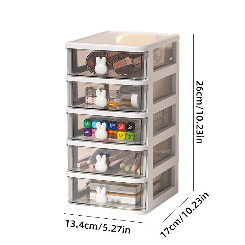 Cartoon Desktop Storage Box Transparent Pink Drawer Desk Plastic Mini Storage Box Rabbit Stationery Makeup Organizaation
