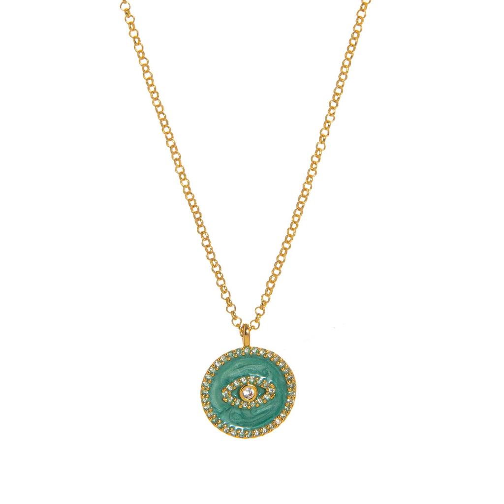 Trendy Evil Eye Drip Oil Coin Necklace - Versatile Retro Clavicle Chain