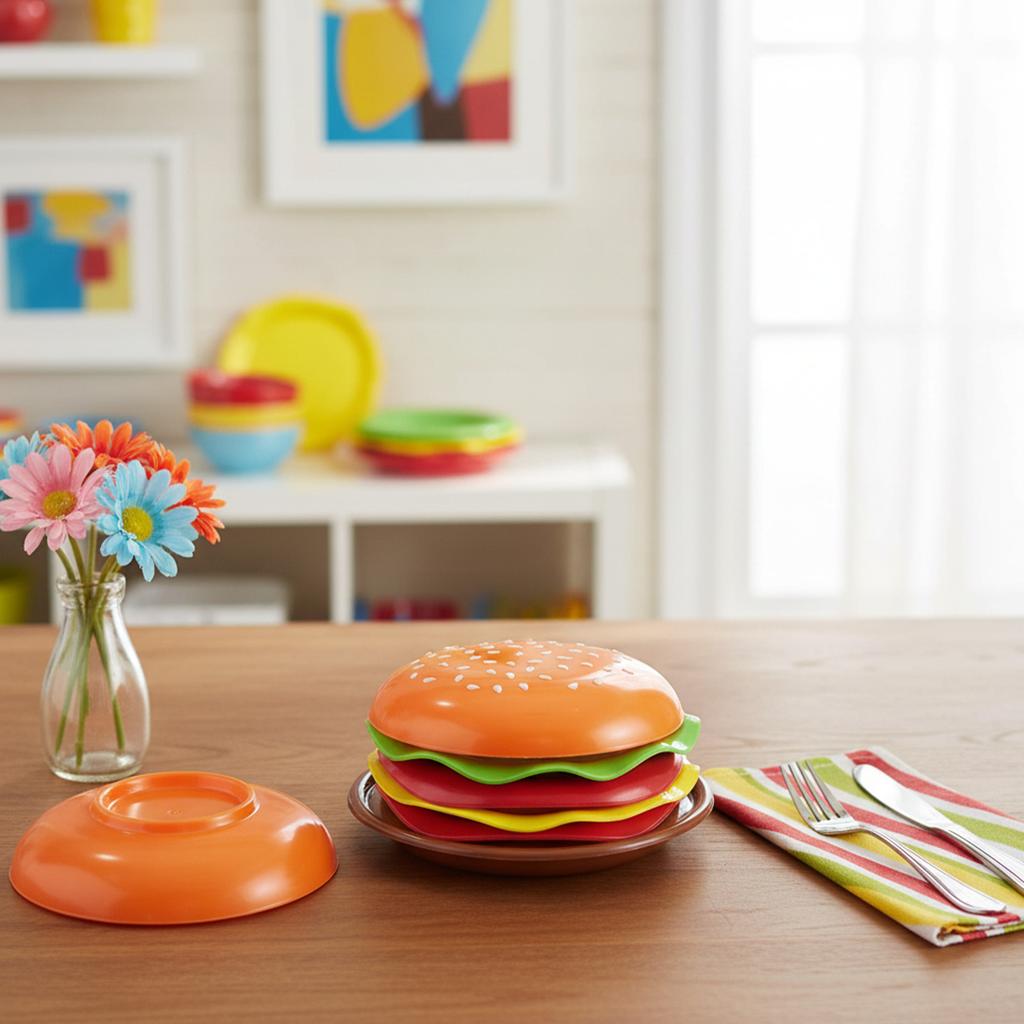 6-Layer Stackable Hamburger Plate Set Mini Dinner Plate Dessert Tableware Bone Spit Plate Funny Sauce Containers Table Decor