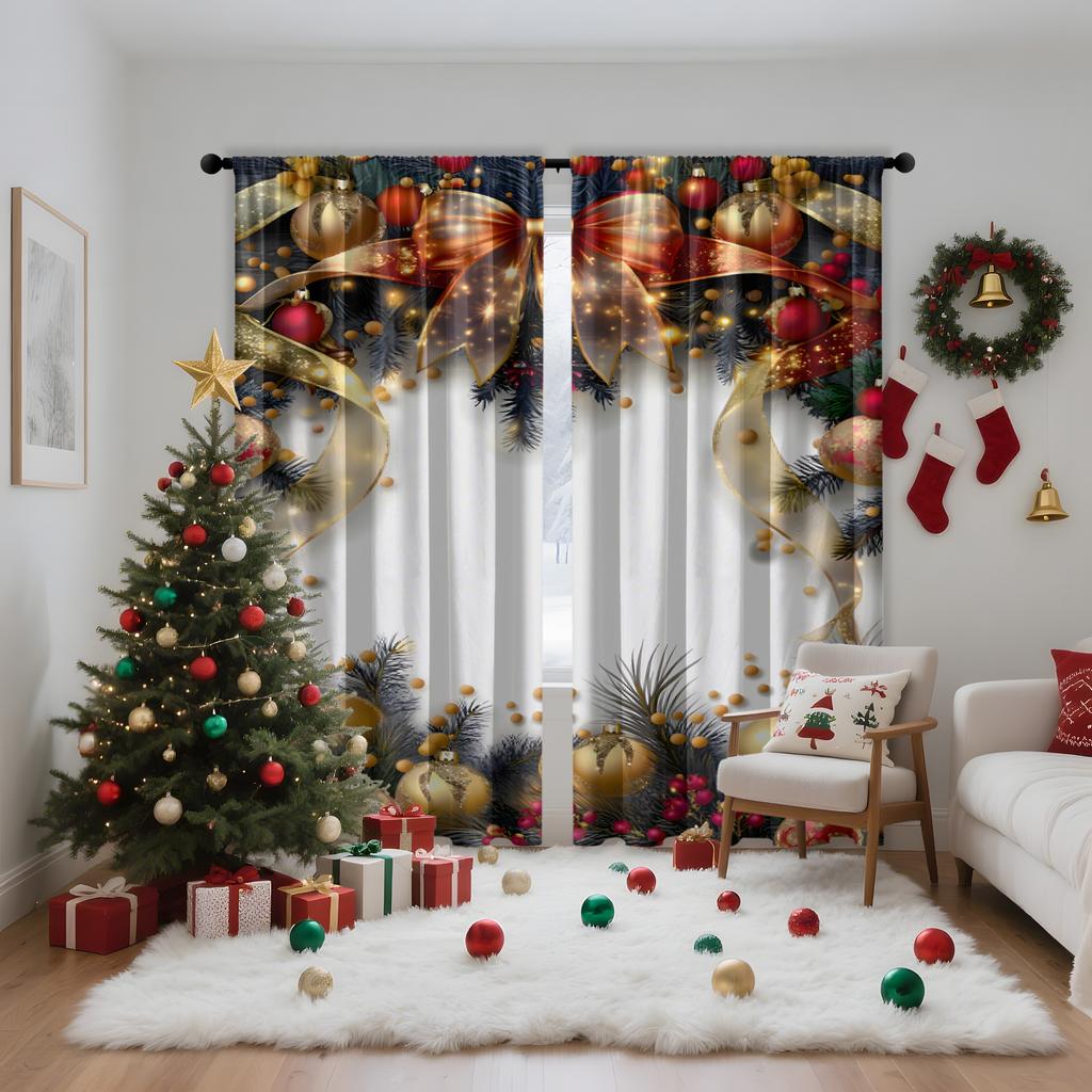 Festive Christmas Curtains Polyester Fabric Bedroom Living Room Office Includes Hanging Tiebacks Chr Made Of Machine Washable Area Decor