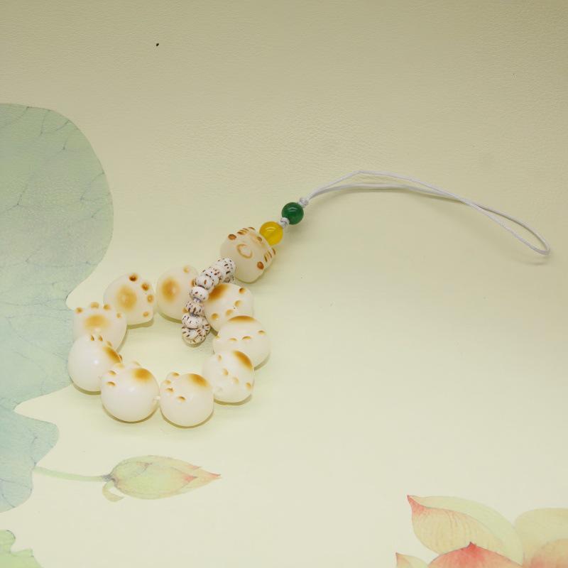 White Bodhi Cute Cat Paw Charcoal Phone Charm - Women's Lucky Cat Lanyard & Ring Pendant