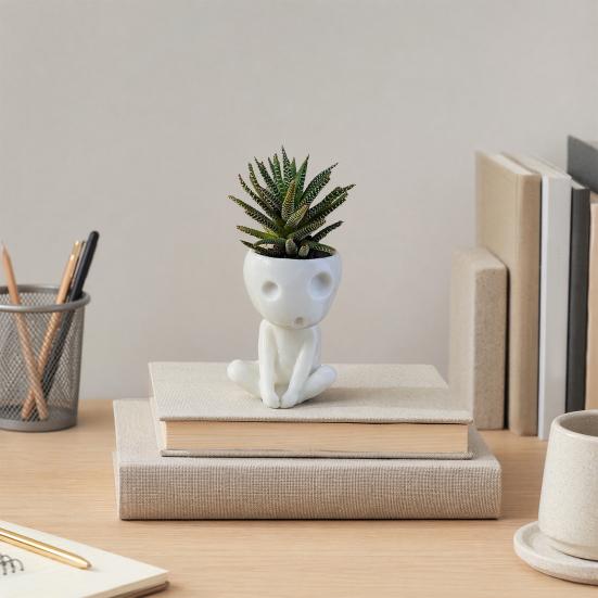Cute Ghost Planter, Resin Sitting Figure Flowerpot, Novelty Glow-in-The-Dark Plant Pot for Succulents Cacti Small Houseplants