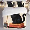 3-Piece Bedding Pillowcase Quilt Cover Set Cartoon Cute Black Cat 2D Digital Printing Suitable For Bedroom Dormitory Decoration