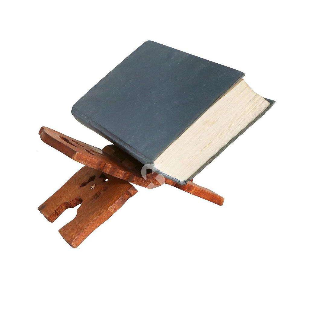Wooden Book Holder Display Stand Folding Religious Prayer Free Reading Stand with Intricate Carvings, Rehal for Religious Holy Books 12 Inch