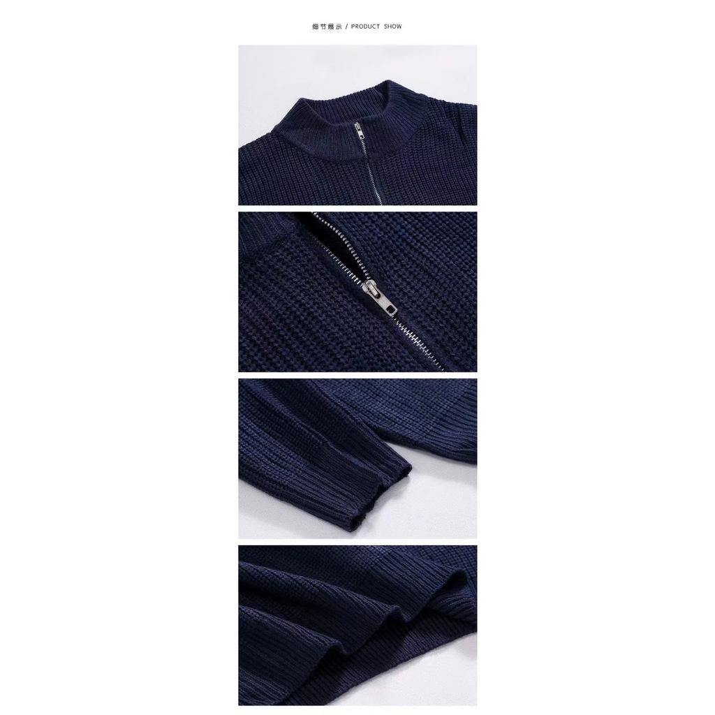Spring and Autumn Loose Fashion Half Zipper Hooded Sweater for Men, Hong Kong Style Versatile and Casual Design, Stand Up Collar Knitted Sweater
