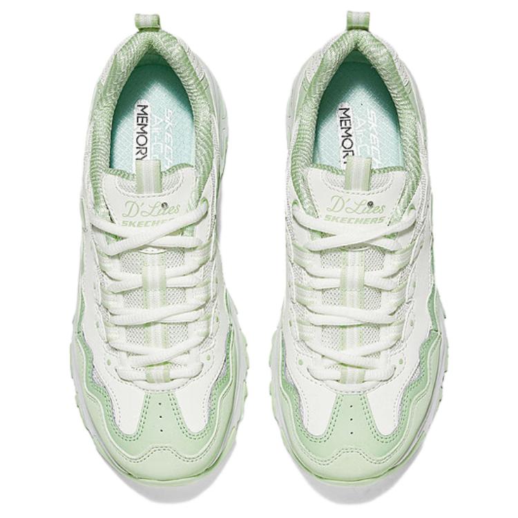 Skechers DLites Fashion Comfortable Durable Low-Top Dad Shoes Women Sneaker White Green 149792-NTGR