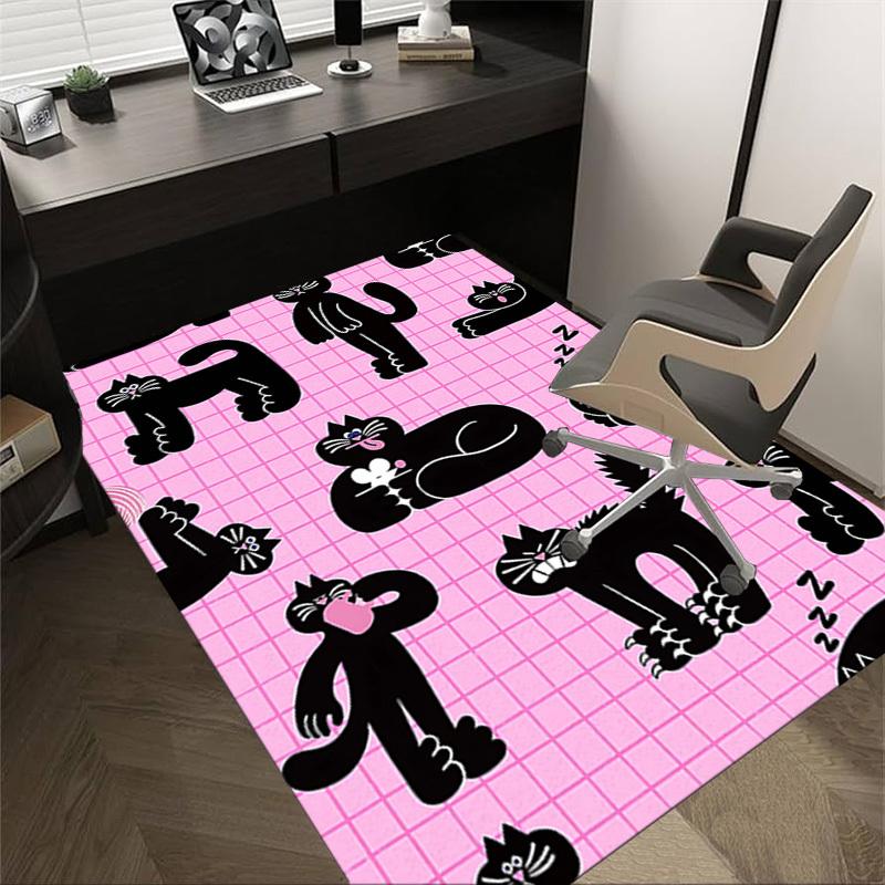 1PC cat pattern Non-Slip Floor Carpet Compatible for Office&Living Room&Dining room - Flat-Weave Machine- Soft & Pattern-E306