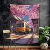 Japanese Street Train Scenery Sakura Cartoon Tapestry Art Science Fiction Room Home Decor Wall Hanging Home Decor