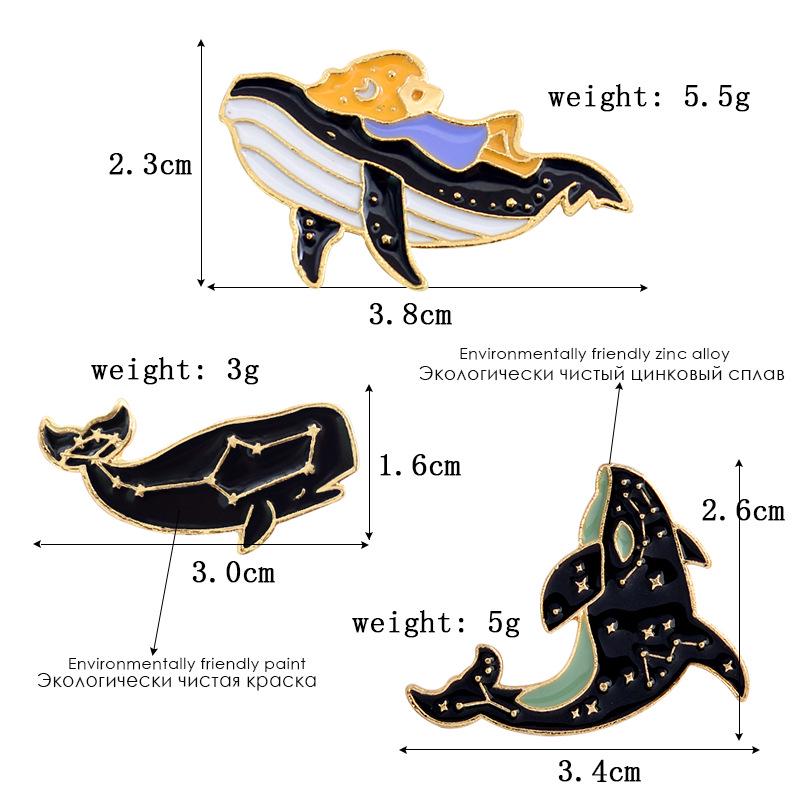 European and American Cute Whale Enamel Brooch with Blingbling Details