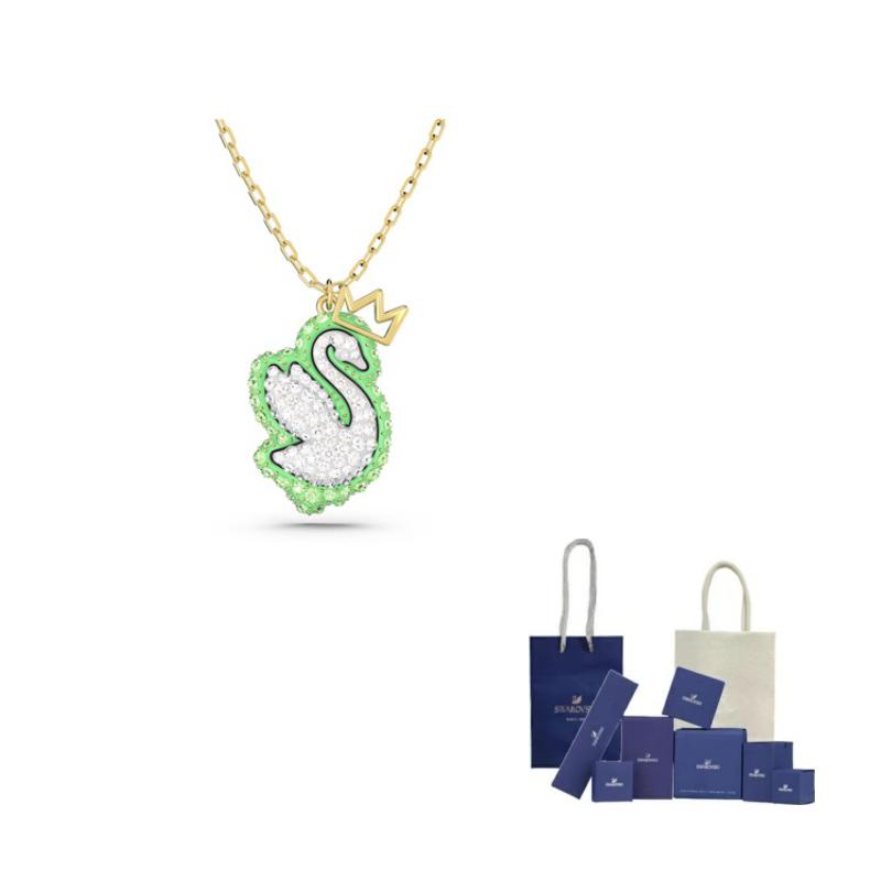 Swarovski Swan Gold tone Plated Chain Pendant Womens F-Original Brand Box And Bag