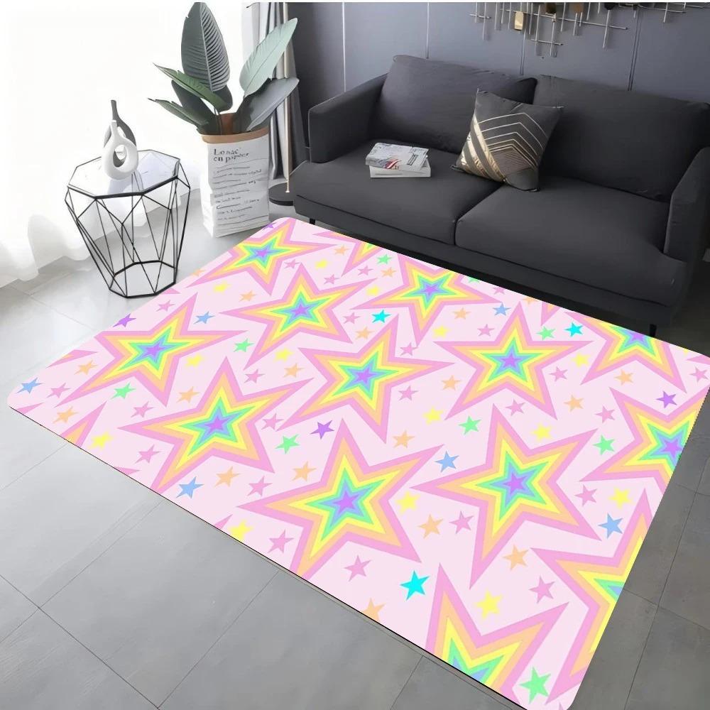 Modern Star Heart Print Rug For Living Room Sofa Bedroom Floor Non-Slip Cozy Home Decor Gift