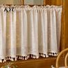 Landhausstil Badezimmerfensterdekoration Boho Kurzer Vorhang, Küche Café Transparenter Vorhang mit Quasten, Vintage Abdeckungen Blumenpflanzen Druck Bauernhaus