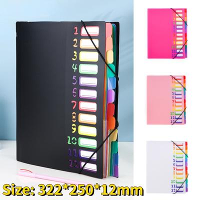 A4 12 Pages File Folders Rainbow Document Holder Organizer with Slash Pockets Desk Organizer YSL