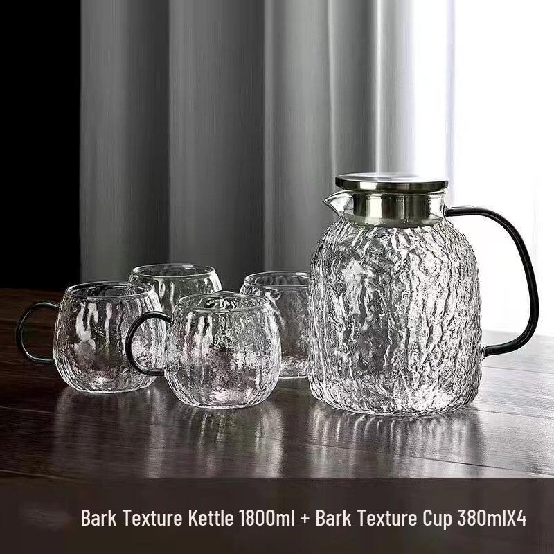 Tree Bark Texture Glass Pitcher Set with 4 Cups