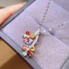 Gothic Style Natural Gemstone Pendant Necklace 925 Sterling Silver Rhodium Plated Gold Fine Jewelry Unique Design for Women Gift