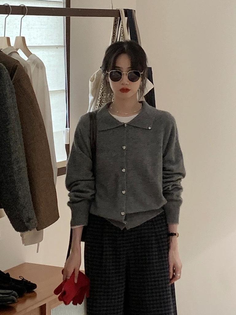 Korean Style Women's Blue Knit Cardigan: 2024 Autumn High-End Sweater