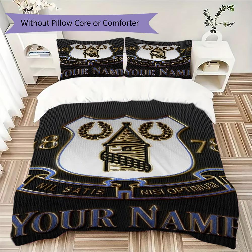 Benutzerdefinierter Name Everton FC Muster Bettwäsche Steppbett Set Steppbettbezug Kissenbezug Heimdekoration Geburtstagsgeschenk (1*Bettbezug+2*Kissenbezug ohne Füllung)