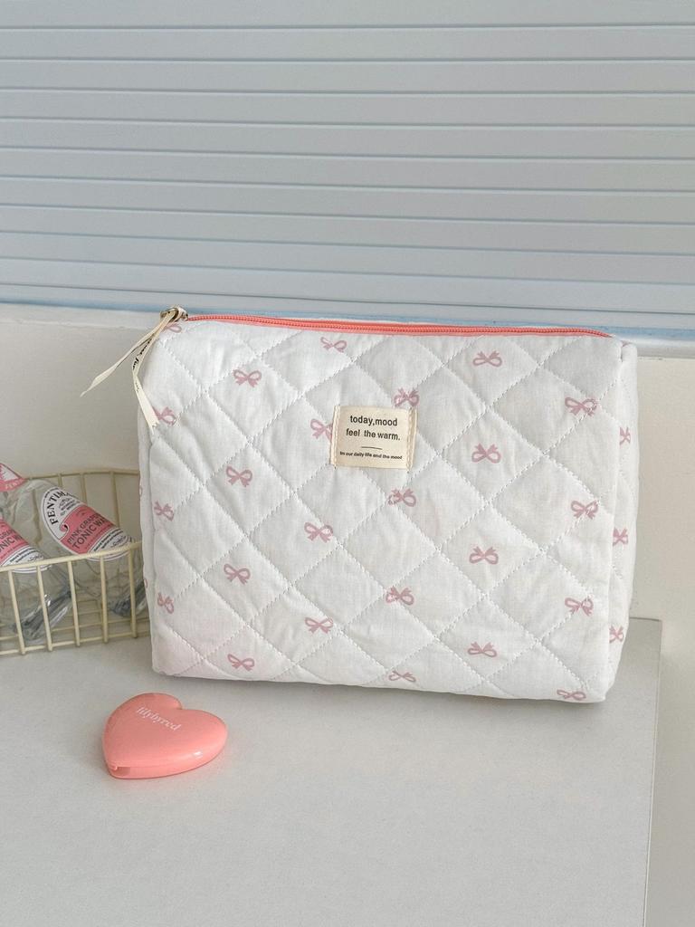 Large Capacity Quilted Cotton Ladies Pillow Handbags Sweet Bowknot Women's Cosmetic Bags High-Quality Female Wash Storage Bag