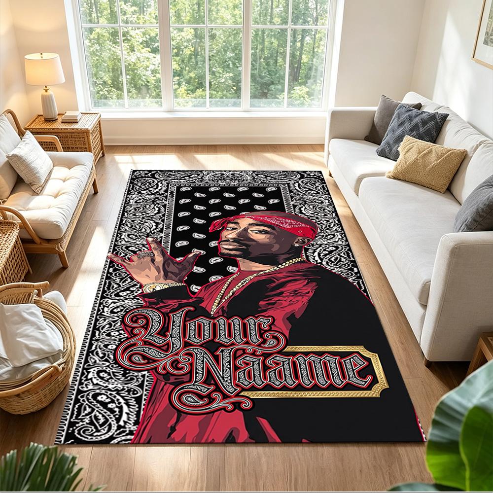 2pac Customized Name Area Rug Design for Hallway Study Room Decorate Room Bedrooms Anti-slip Rug Anime Office Decor Best for Christmas