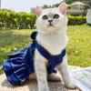 Dog Denim Dresses for Small Medium Dogs Puppy Girl Clothes with Leash Ring Cute Bow Knot Cat Apparel with D-Ring Harness Skirt