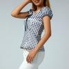 Female Tops, Plaid Lace Trim U-Neck Short Sleeve T-Shirt Close-Fitting Blouse for Summer, S/M/L