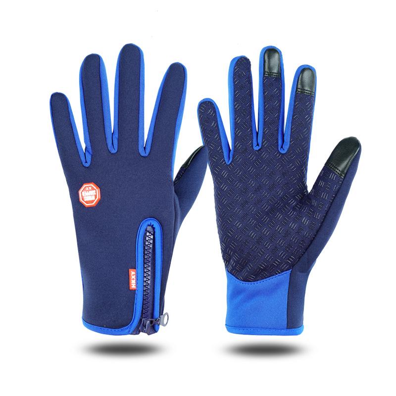 Autumn/Winter Windproof Fleece Cycling Gloves with Touchscreen Compatibility and Zipper Closure