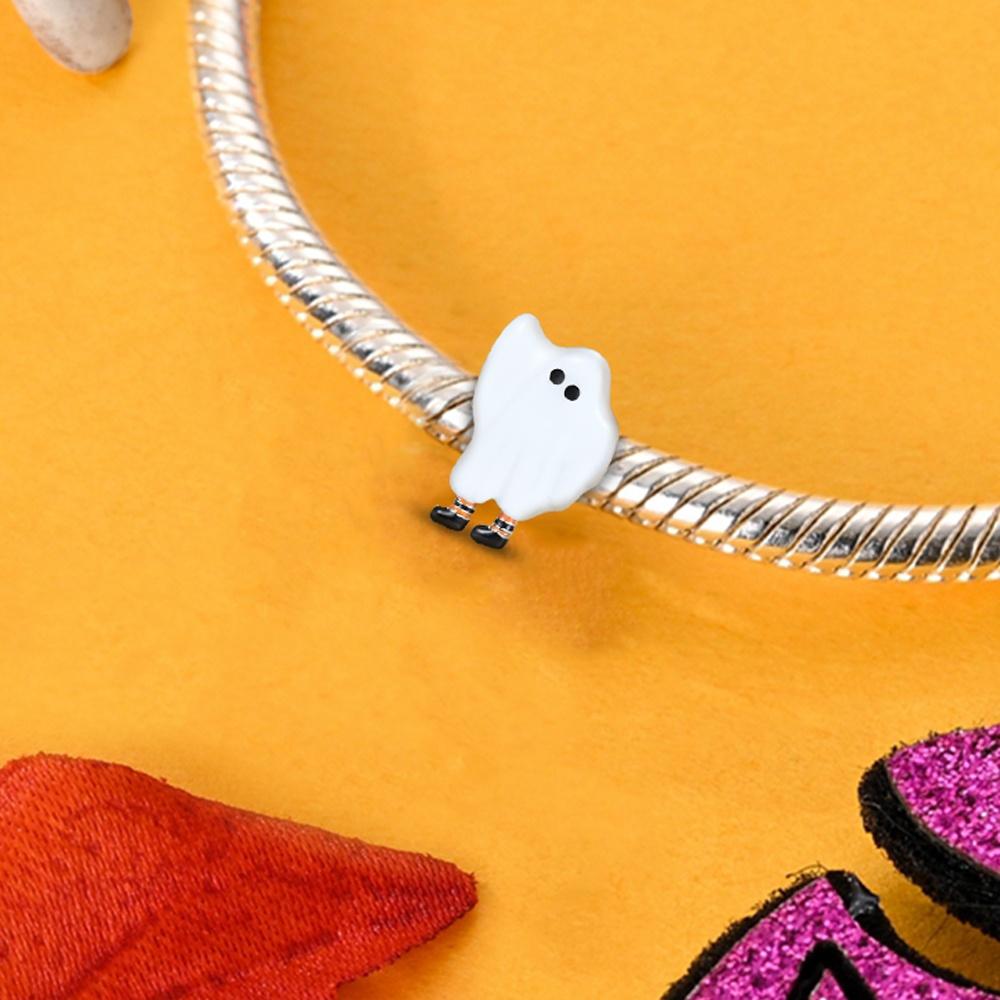 Halloween Party Series Copper Cute White Ghost Beads Fit Diy Charms Bracelet For Jewelry Making Women Gifts