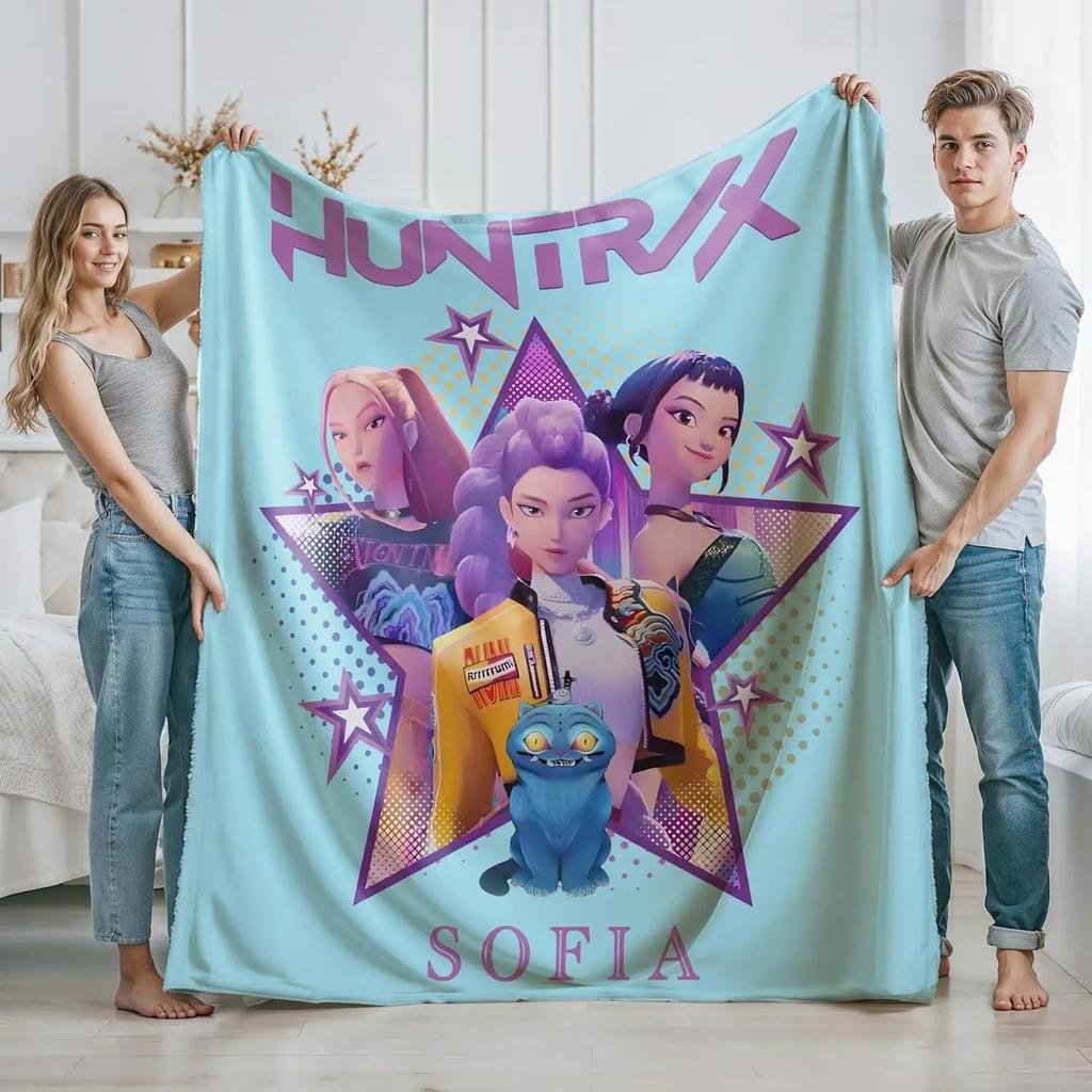 K-Pop D-Demon Hunters Cartoon Flannel Blanket Cover Warmth Multifunctional Decorative Universal Winter Blanket