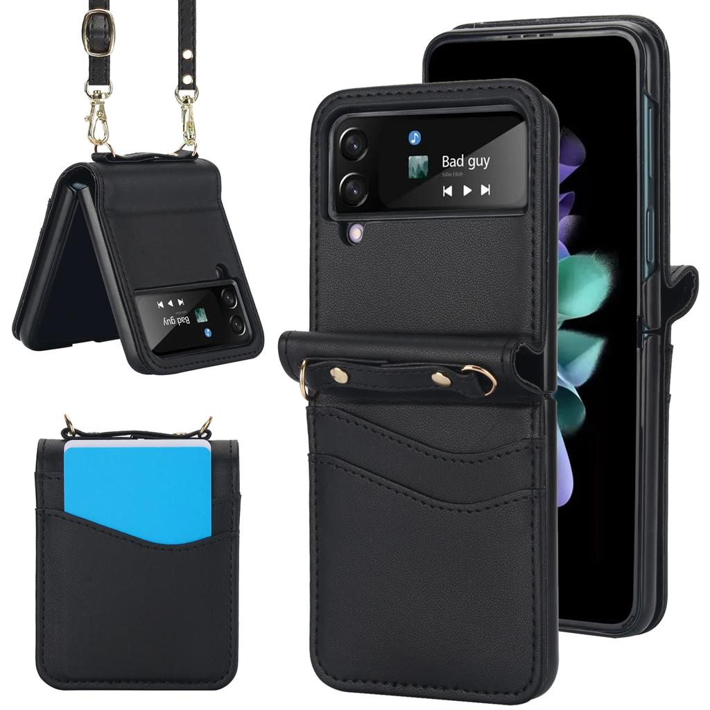 Crossbody Cards Solt Wallet Leather Case For Samsung Galaxy Z Flip 6 5 4 3 5G Flip5 Flip4 Slim Bag Long Lanyard Holder Cover