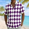 Chemise à manches courtes imprimé argyle pour homme, Chemisier décontracté à col rabattu pour le printemps et l'été, Haut coupe ample